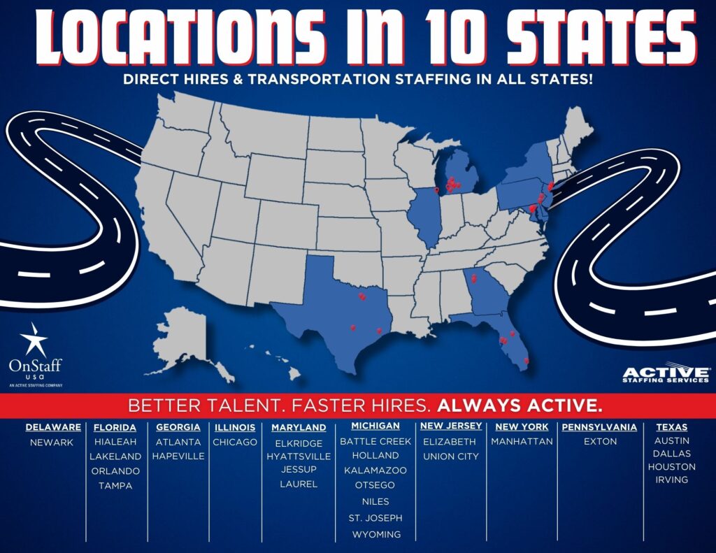 Active Staffing Services locations and Division map